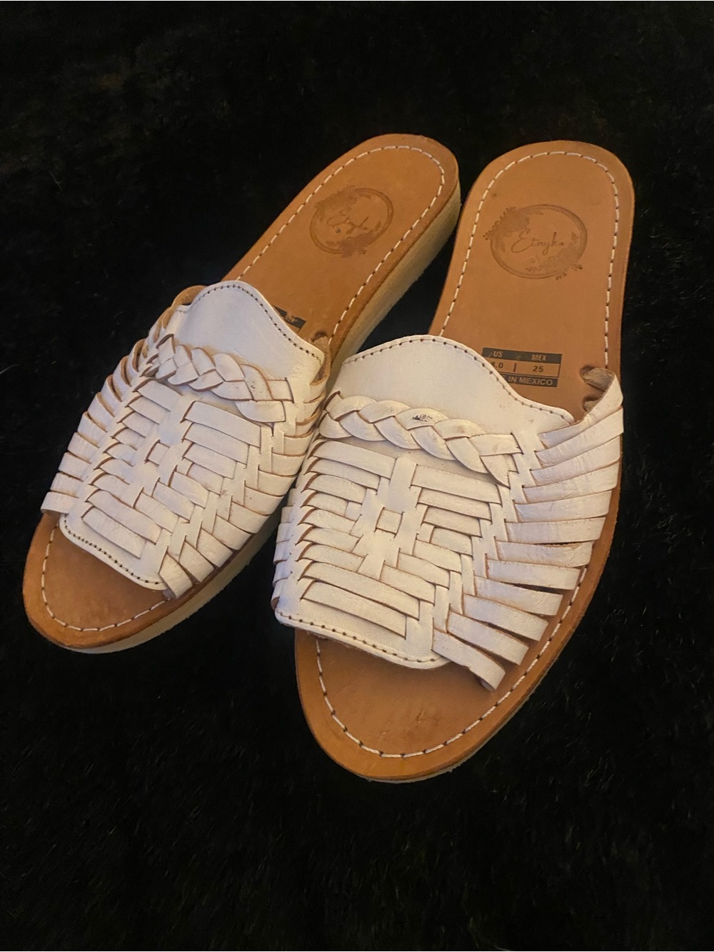 Woven Leather Slide Mules in White